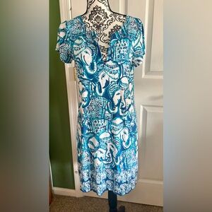 Lilly Pulitzer Blue Elephant Print Dress (Short Sleeve Shift)
